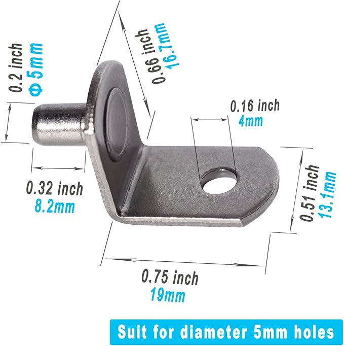 SDTWZW 5mm Shelf Pegs L-Shaped Cabinet Support Pins Bracket Style Clips for Bookcase Kitchen Closet Shelves Holders,16 PCS Gun Metal