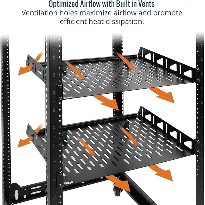 Tecmojo 1U Rack Shelf,19 inch Rack Shelf 12 inch Depth,Rack Mount Shelf with Anti-Slip Stops,Server Rack Shelf and Network Shelf for 19 in Equipments, 55lbs Capacity of Vented 1U Shelf,No Lip(2 Pack)