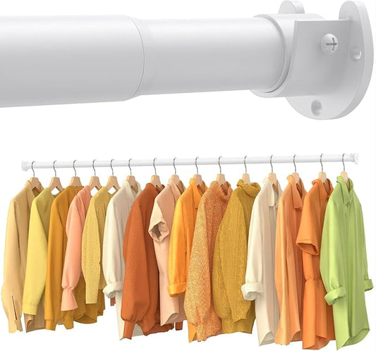 2 Pack Closet Rods for Hanging Clothes, 17-69 Inch No-Cut Stepless Adjustable Closet Rod, 1.3 Inch Heavy Duty Metal Closet Hanging Rod with Brackets, White Closet Bar for Closet, Laundry Room, RV