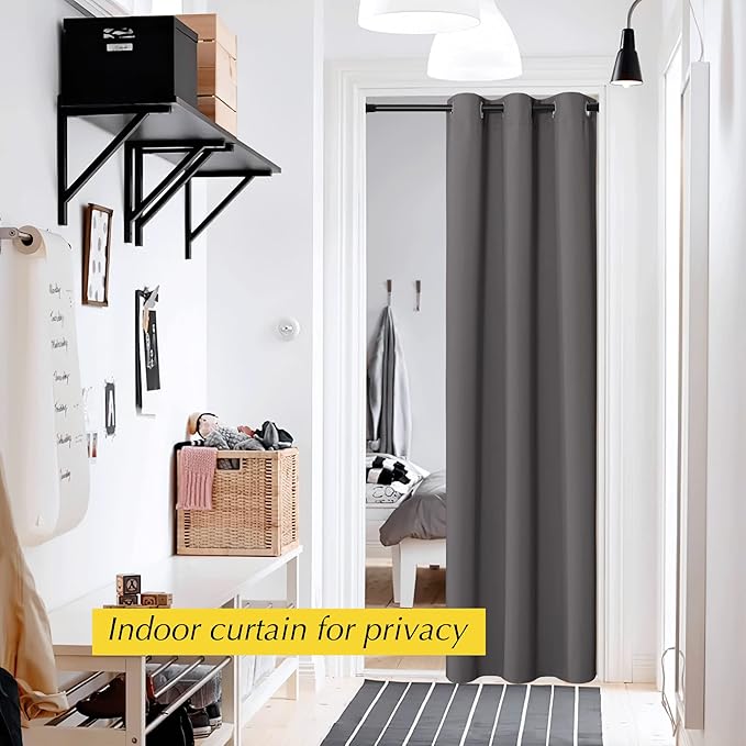 NICETOWN Doorway Curtain - Grommet Closet Curtain for Door Window, Solid Front Door Curtain Room Darkening Thermal Insulated Temporary Window Curtain Drape for Hallway, 1 Panel W42 x L80 inch, Grey