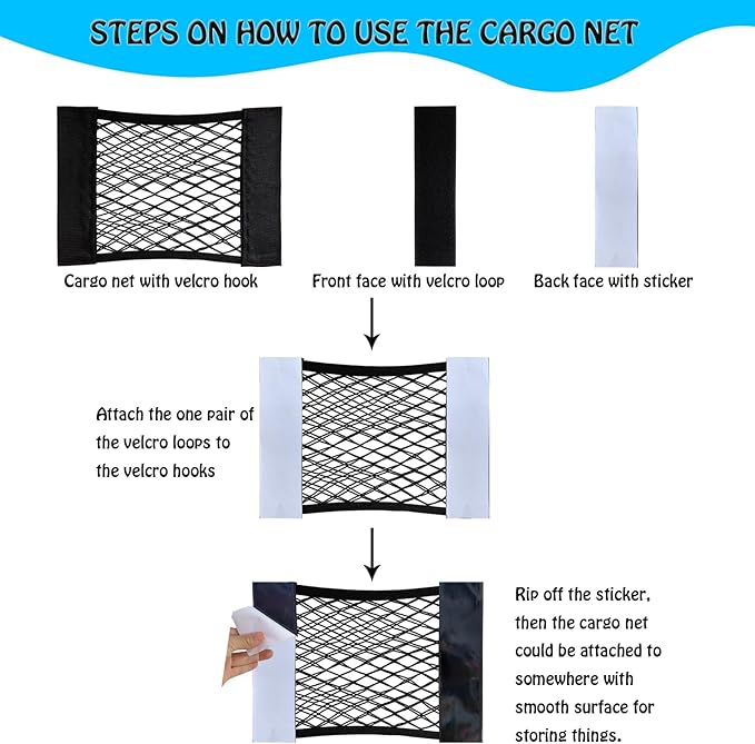 4Pack Automotive Cargo Net Car Storage Wall Sticker Organizer Pouch Bag Elastic Mesh Pocket with Tape Stickers for Trunk Organizer Holder for Cabinet Organize 4PCS (Same Size)