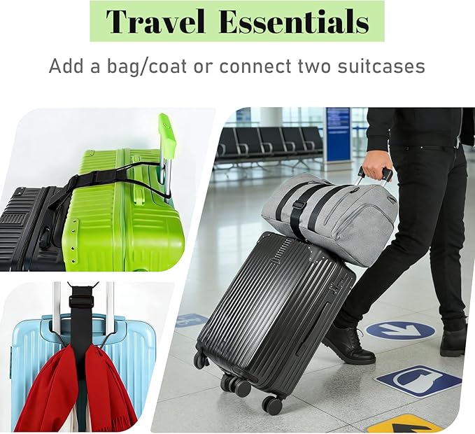 Multi Use Strong Adjustable Luggage Connector Straps for Suitcases,2 Pack Flexible Luggage Accessories Elastic Fastening Bag Strap (Black)