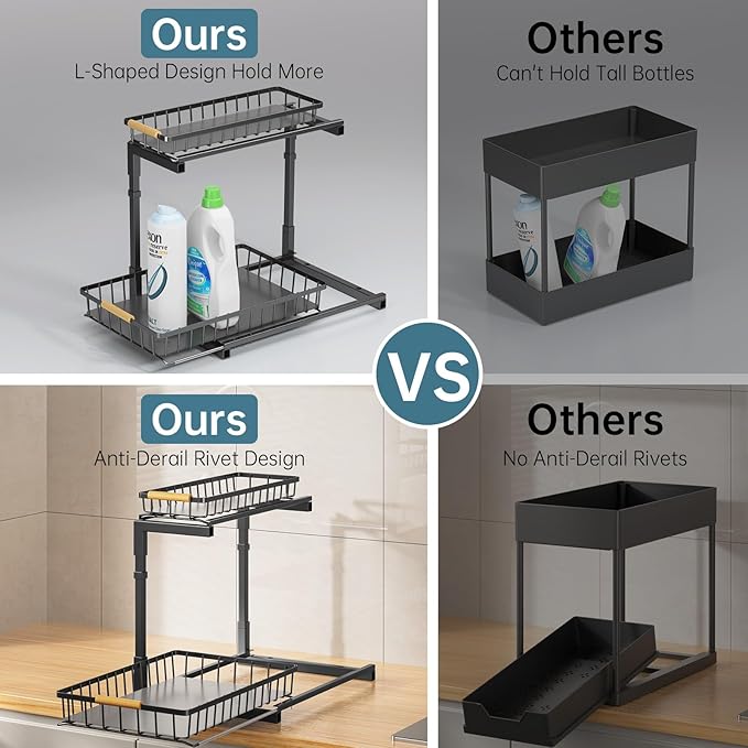 Delamu Under Sink Organizer, Pull Out Cabinet Organizer, Slide Out Under Sink Storage Shelf, Undersink Organizers Shelves for Kitchen Bathroom Pantry