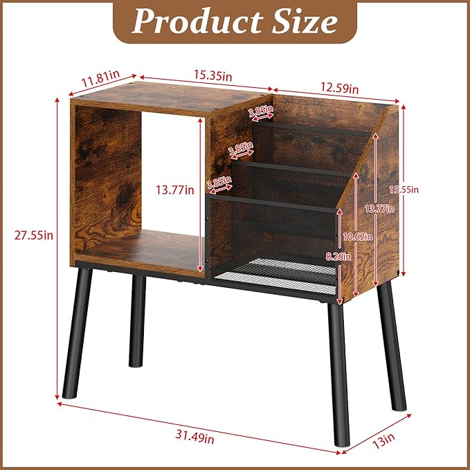 Record Player Stand with Storage, 3-Tier Step Vinyl Record Storage Holder up to 200 Albums, Small Vintage Record Player Table, Turntable Stand Recordsfor Living Room, Bedroom