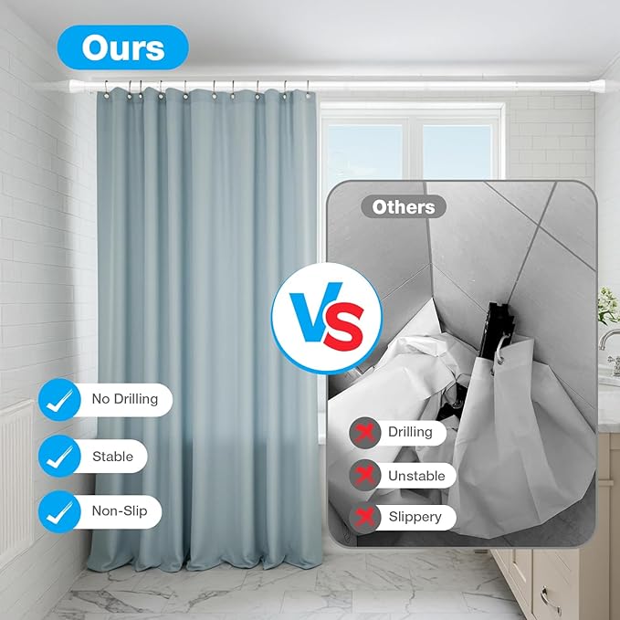 Shower Curtain Rod 44-77 inch Tension Rod White Shower rod Non Slip Tension Curtain Rod Adjustable Curtain Rods No Drilling Shower Rods for Bathroom Windows Closet 1Pack