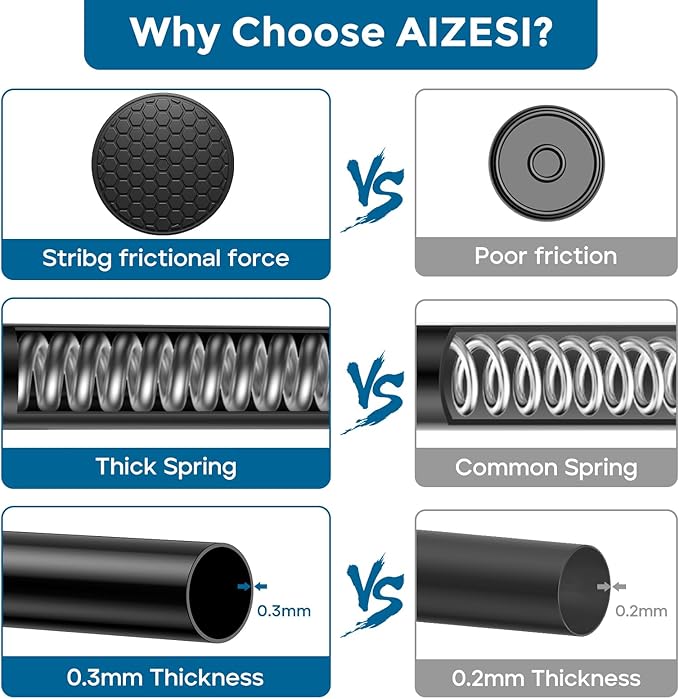AIZESI 4pcs Spring Tension Curtain Rod for Windows 28 to 48 Inch, Black 7/8 Diameter Adjustable Curtain Rod Spring Curtian Rods No Dirlling for Bathroom, Kitchen, Cupboard