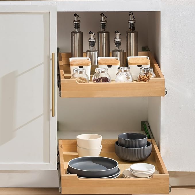 VEVOR Pull Out Cabinet Organizer, 17"W x 21"D Cabinet Drawer, Soft Close Slide out Shelf, Heavy-Duty Sliding Wood Drawer, Bottom Mount Size（17.5"W x 23"D）and Side Mount Size（18"W x 23"D）