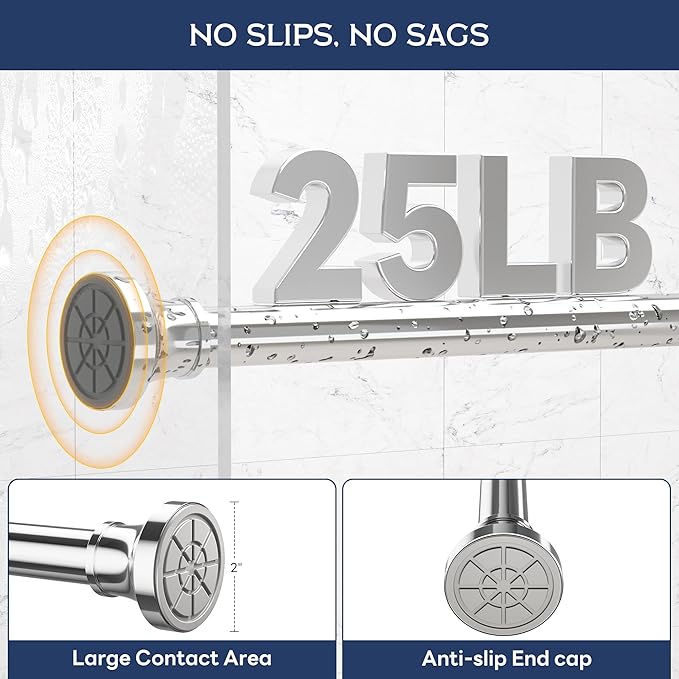 Adjustable Shower Curtain Rod 31-80 Inch, Never Rust Stainless Steel Silver Tension Rod, 1" Heavy Duty No-Drill for Bathroom, Kitchen & Closet