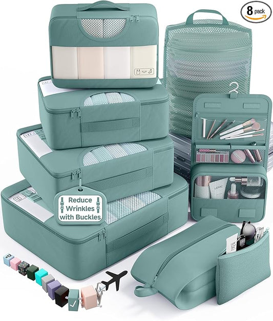 Veken 8 Set Packing Cubes for Travel Essentials, Suitcase Organizer Bags in 4 Sizes, Carry-On Luggage Accessories with Large Laundry & Shoes Bag, Must-Have for Airplane, Road Trip & Camping
