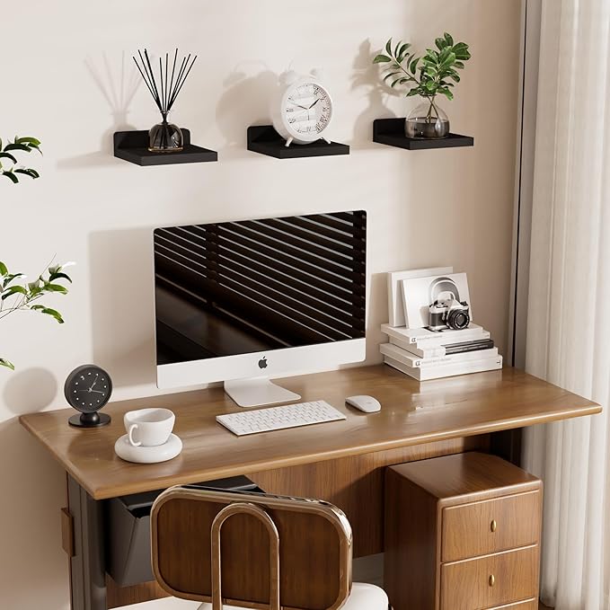 QsQueen Small Floating Shelves Mini Shelves Hanging Display 5 Inch Wall Shelf for Bathroom Livingroom Bedroom,3 Pack, with 2 Types of Installation, Great for Room Decor