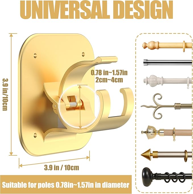 JHCJHC No Drill Curtain Rod Brackets - 20LB, 6 Pack Self Adhesive Curtain Rod Holder, Peel and Stick Wall Hooks, Renter Friendly Upgrades for Apartment, Kitchen, Bathroom, Dorm, Living Room and RV