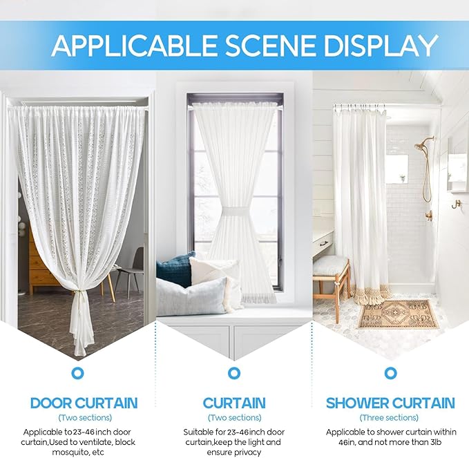 1pack Spring Tension Rods 23-46 Inch Adjustable White Tension Rod Spring Curtain Rod Extendable Short Curtain Rod Spring Loaded Curtain Rods Tension Rod for Curtains, Closet, Kitchen