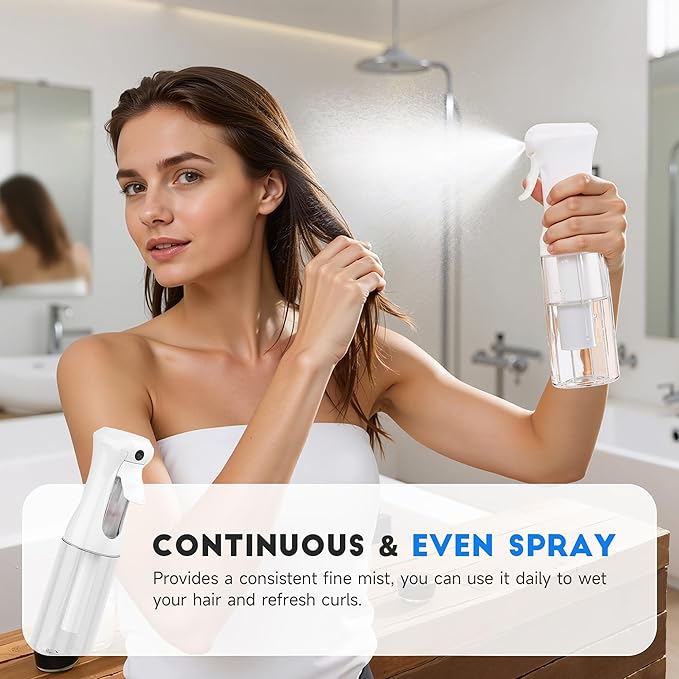 Spray Bottle for Hair, Continuous Ultra Fine Mister Spray Bottle, Refillable Water Sprayer for Hairstyling, Plants, Pets, Cleaning, Skincare (3 Pack 6.8OZ/200ML,White+Black+Terracotta)