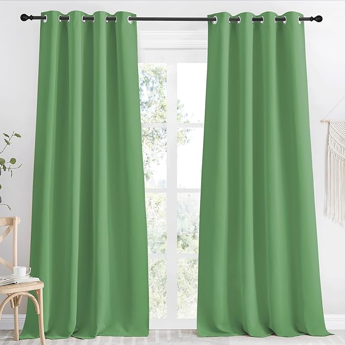 NICETOWN Kitchen Blackout Window Curtain Panel, Forest Green, 1 Panel, 55 by 90 inches Long, Home Fashion Thermal Insulated Solid Grommet Room Darkening Drape for Apartment