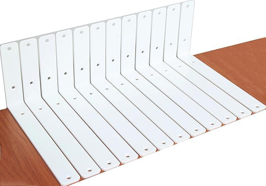 12 Pack - L 10" x H 6" x W1.5, 5mm Thick White L Shelf Bracket, Iron Shelf Brackets, Metal Shelf Brackets, Floating Shelf, Shelf Supports with Screws