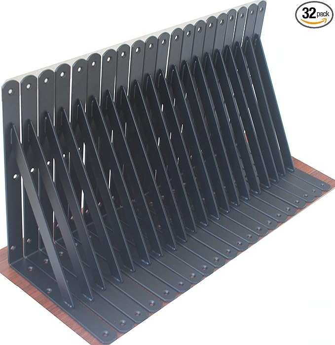 32 Pack L11 x H 8" Black Heavy Duty Shelf Brackets with Screws Metal Shelf Brackets Shelf Support Angle Brackets for Shelves L Brackets Heavy Duty Floating Shelf