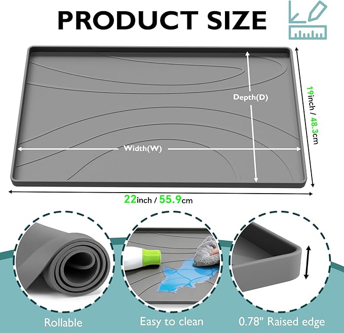 Under Sink Mat 22" x 19", Silicone Under Sink Liner for Kitchen and Bathroom, Waterproof Cabinet Protector Drip Tray, Protects Cabinets from Leaks and Spills