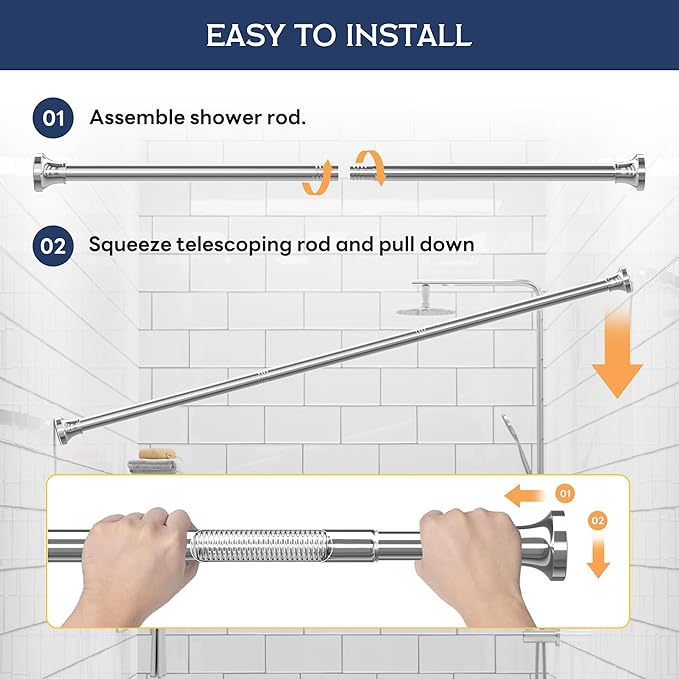 Adjustable Shower Curtain Rod 31-80 Inch, Never Rust Stainless Steel Silver Tension Rod, 1" Heavy Duty No-Drill for Bathroom, Kitchen & Closet