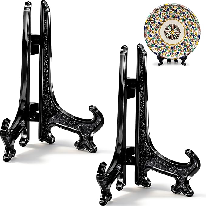 4 Inch Black Display Stand 2pcs Matte Acrylic Plate Holders for Books Picture Frames Tabletop Decor Wedding Place Cards Home Kitchen Dark Easel