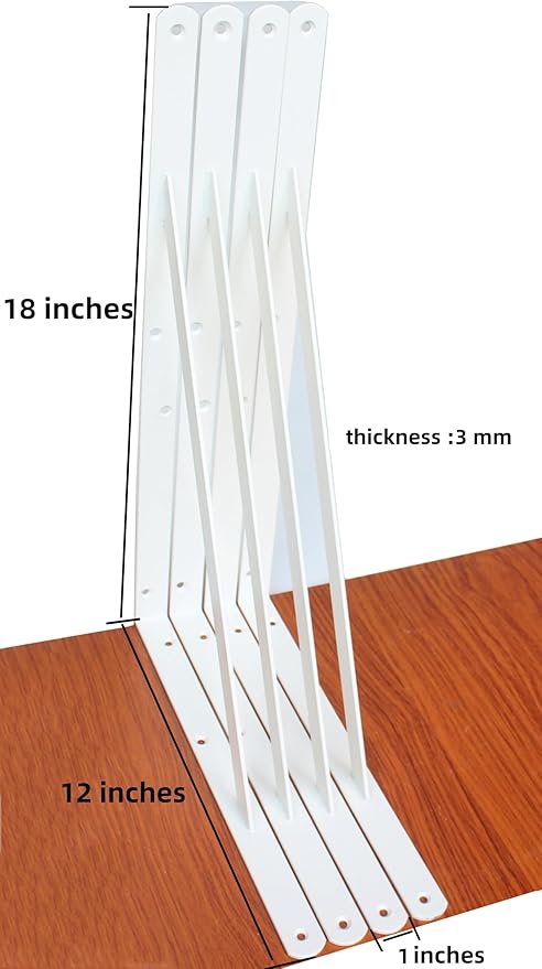 6 Pack L18 x H 12" White Heavy Duty Shelf Brackets with Screws Metal Shelf Brackets Shelf Support Angle Brackets for Shelves L Brackets Heavy Duty Floating Shelf