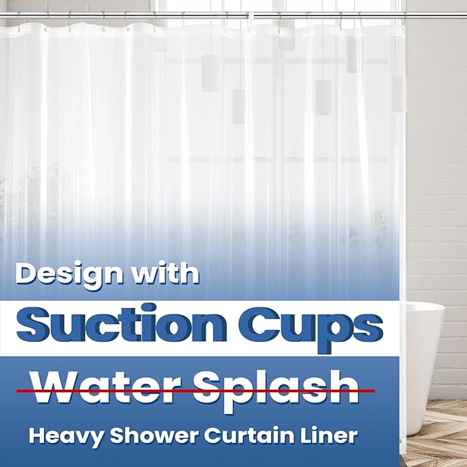 downluxe Shower Curtain Liner, PEVA Plastic Shower Liner with 3 Magnets, 72" x 72" Waterproof Bathroom Curtain, 8G Clear with Suction Cups, 1 Pack