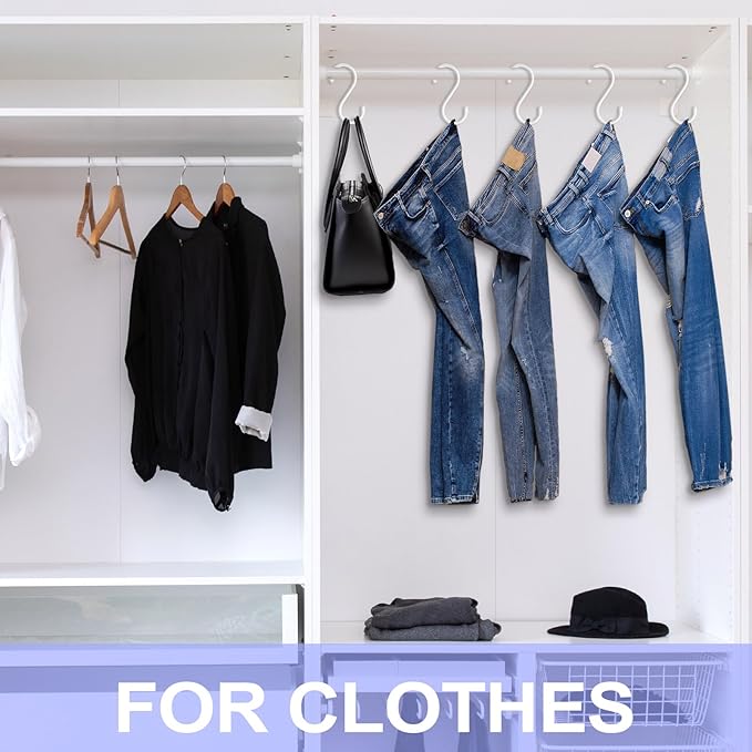 5 Inch Closet S Hooks, S Hooks for Hanging Jeans, 6 Pack White Vinyl Coated S Hook Sturdy Non Slip Kitchen and Heavy Duty S Hook for Hanging Large Object, Plants, Garden Tools,Pot