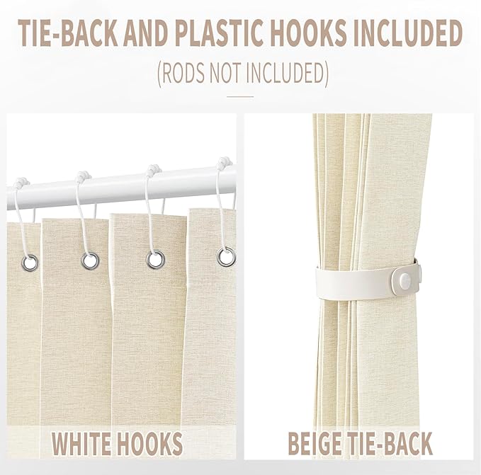 Vatge Closet Curtains for Bedroom Closet Door, Sliding Door Curtains for Doorways Privacy, 1 Panel with Tieback, W52 x L78, Butter Cream