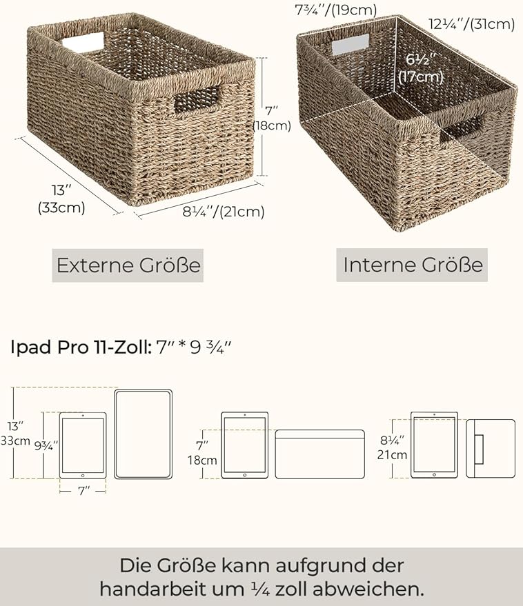 StorageWorks Wicker Storage Basket for Organizing, Medium Seagrass Storage Baskets with Built-in Handles for Pantry, Shelves,2-Pack