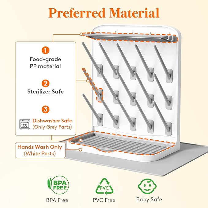 Lifewit Large Baby Bottle Drying Rack with Drain Mat & 15 Hooks, Newborn Essentials Must Haves, Countertop Holder Organizer for Baby Stuff, Rack Dryer for Pacifiers, Weighted Straws, Pump Parts