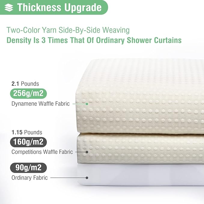 Dynamene Long Fabric Shower Curtain - Waffle Textured Tall Heavy Duty Cloth Shower Curtains for Bathroom, 256GSM Large Hotel Luxury Bath Curtain Set with 12 Plastic Hooks,72Wx78H, Cream/Ivory