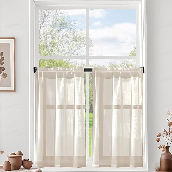 2 Pack Black Spring Tension Curtain Rods 18-36 Inch Adjustable Expandable Spring Loaded Curtain Rods No Drilling Suitable for Small Short Tension Rods 23-34 Inch Doors, Windows, Closet