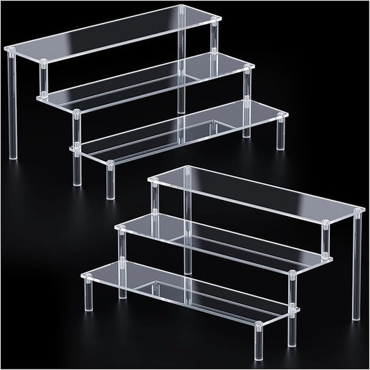 2 Packs Acrylic Display Stand Riser,3 Tier Perfume Organizer Cupcake Stand Acrylic Pop Shelves Holder,Clear Desk Display Shelf for Figure,Trinket,Collectibles,Dessert Stands for Party Decor-11.6in