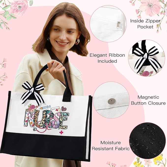 UAREHIBY Nurse Graduation Gifts for Nursing Student,Thank You Nurse Appreciation Gift Set for Women,Nurses Week Gift with Tote Bag Badge Reel