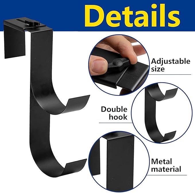 codree 4 Pcs Adjustable Pool Fence Hooks for Pool Equipment, Black Heavy Duty Fence Hooks for Pool Poles, Slipe-on Fence Hanger for Pool Hose Pool Skimmer, Fits 1.4 Inch to 3 Inch Railing