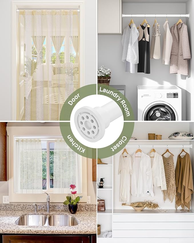 ALLZONE Heavy Duty Tension Shower Curtain Rod 28-42 Inches for Bathroom, Window, Non-Slip, Adjustable with Strong Spring Pole for Closet, Doorway, No Rust, No Drilling, White