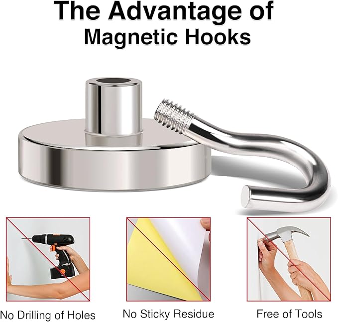 MIKEDE Magnetic Hooks, Strong Magnets Hooks Heavy Duty, Extra Strong Cruise Hook for Hanging, Industrial Metal Refrigerator Hooks for Cruise Cabins, Fridge, Kitchen, Grill-18 Pack-120lbs