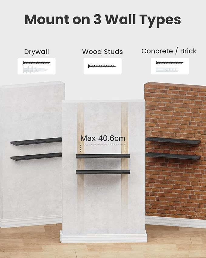AMADA HOMEFURNISHING Floating Shelves Wall Mounted, 24 x 7 Inch Wall Shelves for Bathroom, Bedroom, Living Room, Black Shelves Set of 2 | Wall Shelves