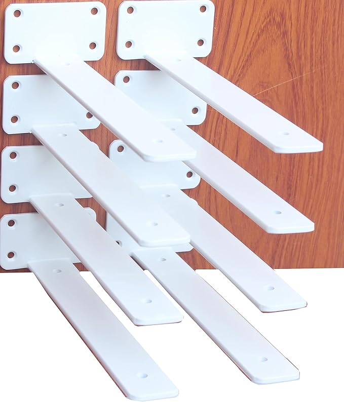 8 Pack - 10 inch White Hidden L Shelf Bracket (1/5 Inch Thicked) Iron Floating Shelf Brackets Rustic Industrial Metal Brackets for Shelf Support