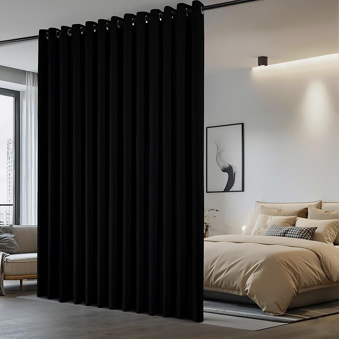 NICETOWN Black Room Dividers Curtains Screens Partitions, Premium Heavyweight Laundry Room Divider for Office, Vintage and Sliding Room (1 Panel, 20ft Wide x 7ft Long)