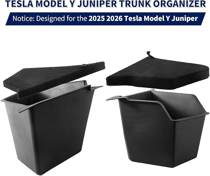 Tesla Model Y Juniper Trunk Storage Bins 2025 2026 TPE Rear Trunk Organizer Storage Box with Lids Tesla Model Y Accessories 2026