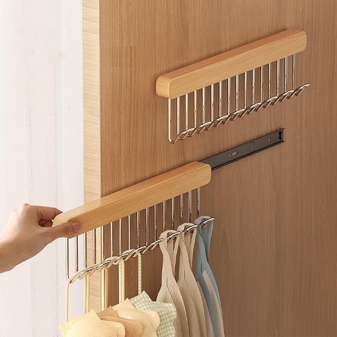 12 inch valet rods for closets, extendable and pull-out wardrobe pole for hanging clothes,bras,tie,belt,wardrobe pole with metal hooks, closet valet rod slide out,hanger wall (Left hook)