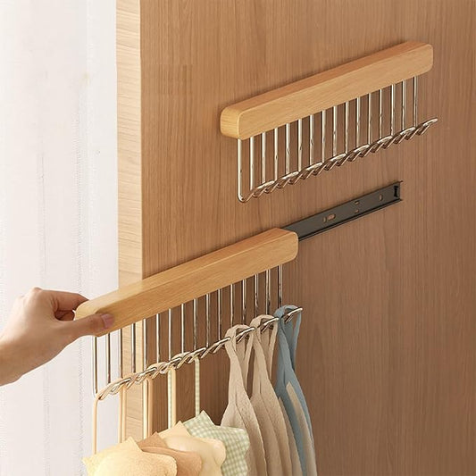 12 inch valet rods for closets, extendable and pull-out wardrobe pole for hanging clothes,bras,tie,belt,wardrobe pole with metal hooks, closet valet rod slide out,hanger wall (Left hook)