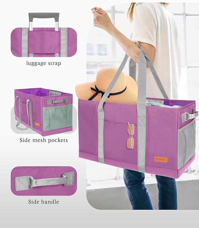 WONDAY Extra Large Utility Tote Bag - Standing Reusable Grocery Bag with Handle, Collapsible Storage for Shopping, Beach
