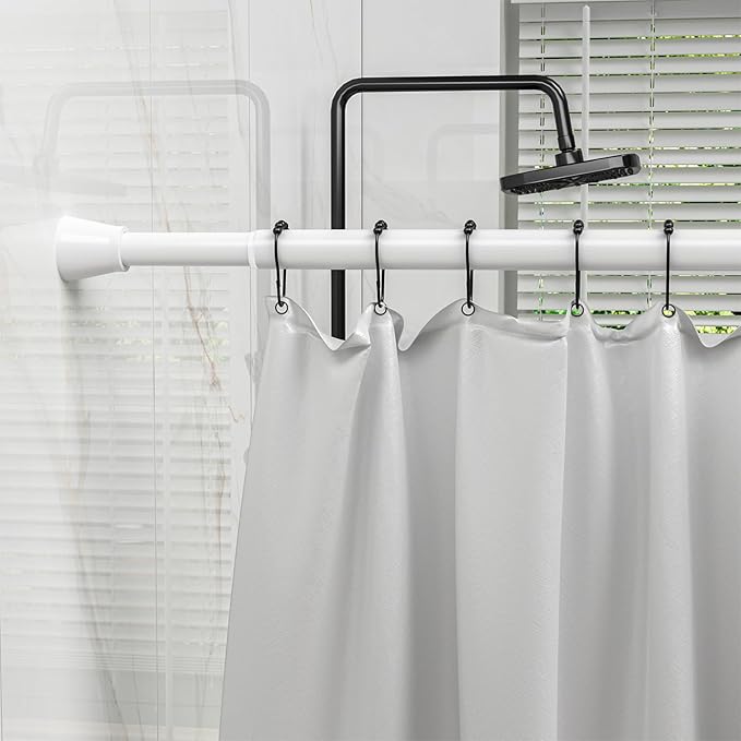 2Pack White Shower Curtain Rod 45 to 77 Inch,Shower Rods for Bathroom,Spring Tension Curtain Rod No Drilling for Windows Doors Closet Kitchen Wardrobe