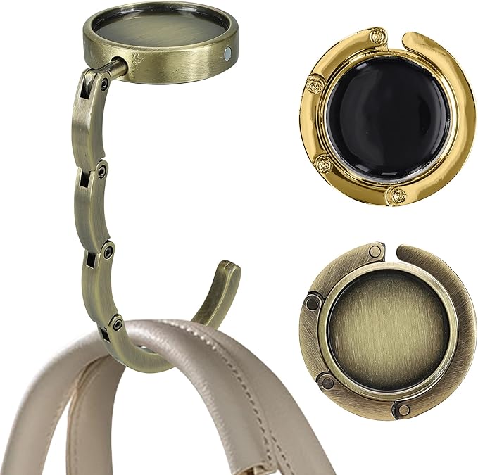 kwmobile Purse Hook for Table - Set of 2 Purse Holder - Folding Handbag Hanger - Portable Bag Holder - Bag Hooks for Desk - Table Hook Bronze/Gold