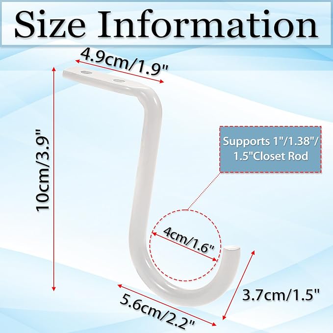 OwnMy 4PCS Closet Rod Center Support 1 Inch to 1.5 Inch Heavy Duty Closet Shelf Rod Brackets, Wall Mount Closet Rod Holders Clothes Storage Hangers