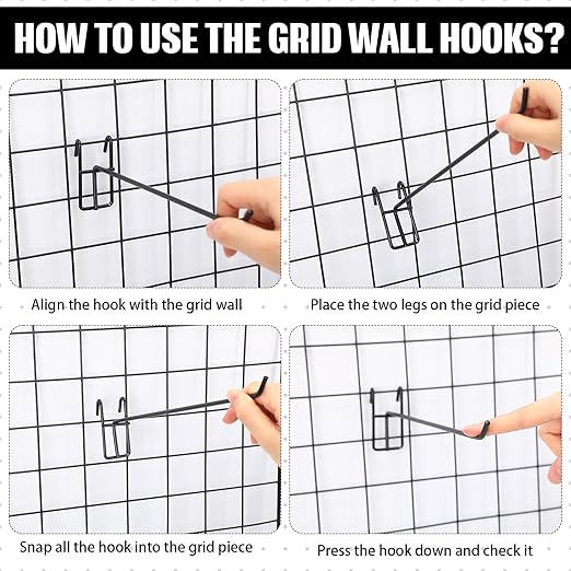 Moxweyeni 10 Inch Grid Wall Hooks 25 Pcs Gridwall Panel Hooks Store Garage Wall Mount Organizers Storage Grid Display Hangers for Retail, Craft Show, Home Setup, Customized Display (Black)