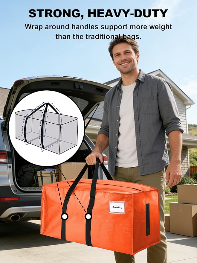 HOMESURE Supports 200lbs Heavy Duty Moving Bags - Strong Zipper & Wrap-Around Handles - Water-Resistant Storage Totes, Durable Alternative to Moving Boxes - 8 Pack -Multi-Color System for Easy Sorting