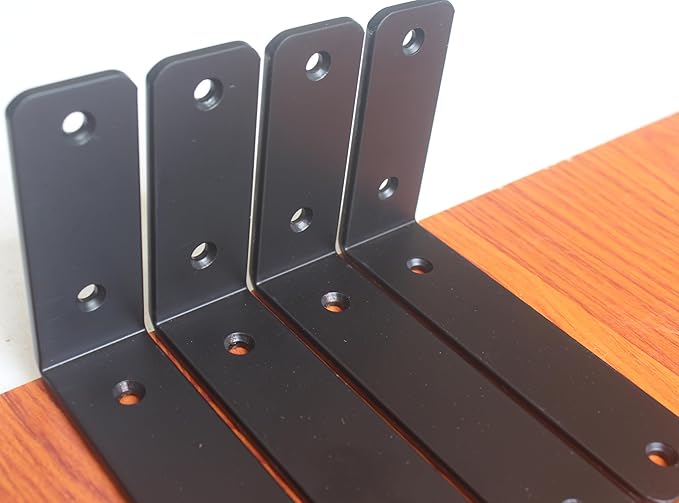 6 Pack - L 6" x H 4" x W1.5, 5mm Thick Black L Shelf Bracket, Iron Shelf Brackets, Metal Shelf Brackets, Floating Shelf, Shelf Supports with Screws