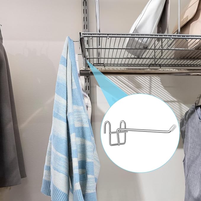 MorningRo 4 Pcs Accessory Hooks for Wire Shelving with Rubber Cover Heavy Duty Metal Hooks for Hanging Kitchen Utensils Wire Shelf Accessories Room Organization (Silver)